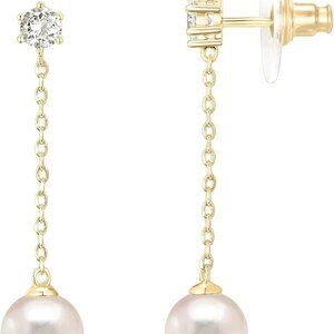 14K Gold Plated Sterling Silver Posts Shell Pearl Dangle Drop Earrings | Bridal